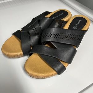 Baretraps Gemyni Wedge Sandals Womens Black Slip On Open Toe Casual Shoes